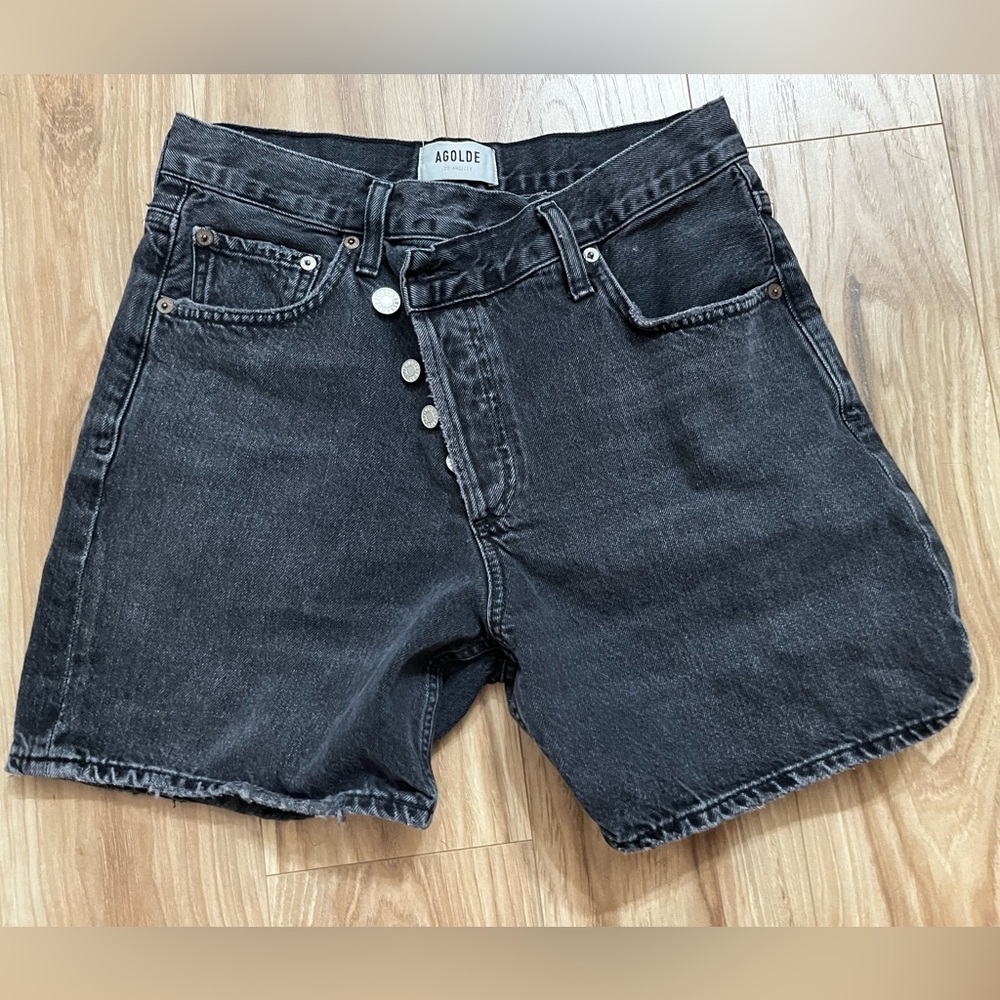 Agolde black denim shorts